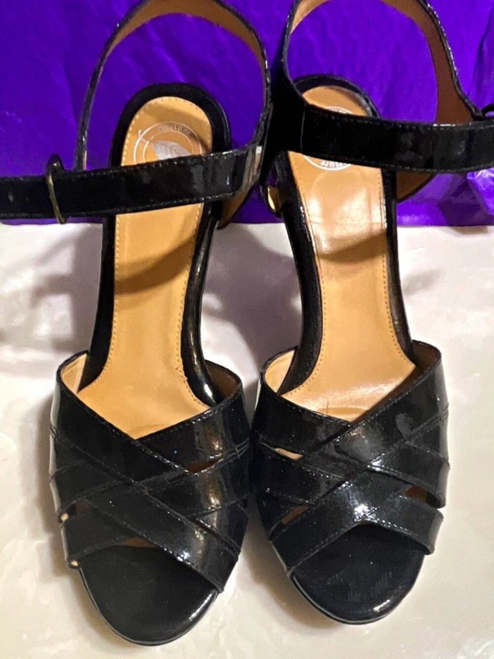 Nurture Women's Black Strappy Buckle Ankle Strap Open Toe Stiletto Heels 8
